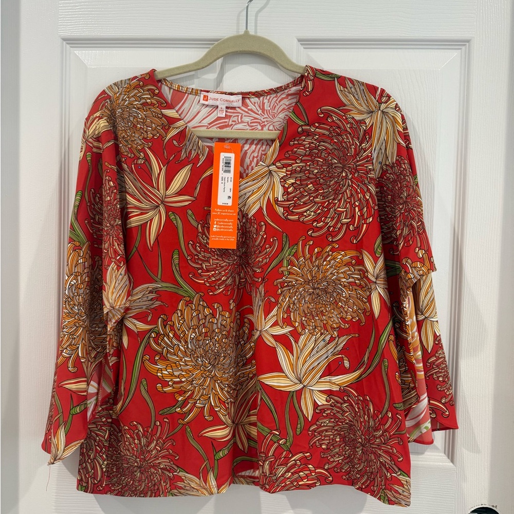 Jude Connally Daniella Red Floral V-Neck Tunic NWT
